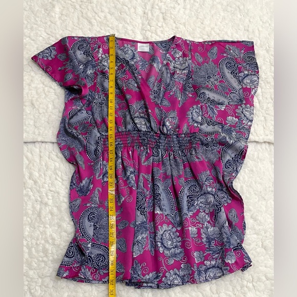 Freshine Womens M Purple Floral Paisley Satin Tunic Top Boho Coastal Cowgirl - Picture 11 of 13